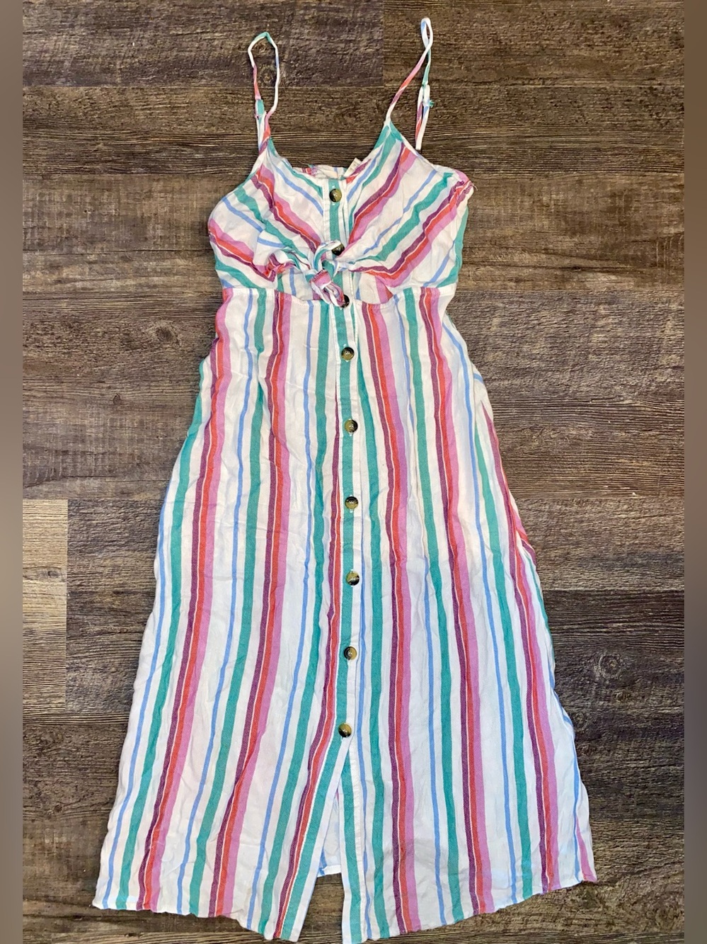 Mimi Chica Multicolor Striped Button-Front Midi Dress